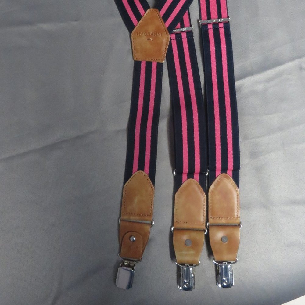 ❤️MAGNANNI Pink Navy SUSPENDERS Made in Spain